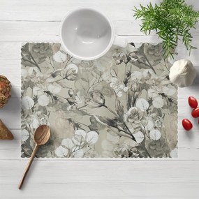 Biante Teflónové prestieranie na stôl TF-057 Kvety s eukalyptom na hnedobéžovom 35x45 cm