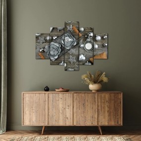 Obraz - strieborné vianočné dekorácie (150x105 cm)