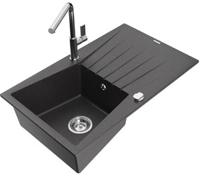 Mexen Cesar, 1-komorový granitový drez 775x470x190 mm a drezová batéria Flora, čierna škvrnitá, 6514-76-670401-00