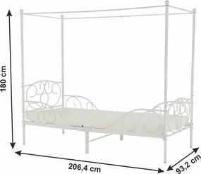 Kovová jednolôžková posteľ s roštom Adelisa 90x200 cm - biela