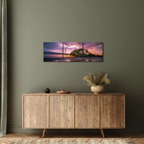 Obraz pláže pri západe slnka (s hodinami) (90x30 cm)