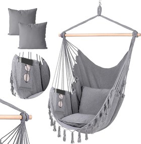 Závesné hojdacie kreslo BOHO s vankúšmi - šedé
