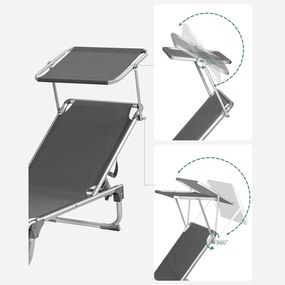 Lehátko, polohovateľné kreslo so slnečníkom, dymovo sivá farba