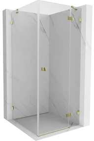 Mexen Lunar, výklopný sprchový kút pravý 90 x 90 cm, 8mm číre sklo, zlatý profil, 834-090-090-50-00-P