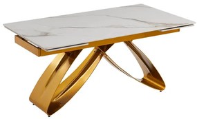 Stôl MATEO 160–240 cm biely mramor/zlatý