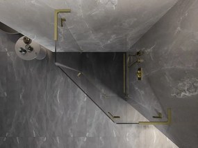 Mexen Lunar, L pravý výklopný päťuholníkový sprchový kút 100x100 cm, 8mm číre sklo, zlatý matný profil, 831L-100P-100L-55-00-P