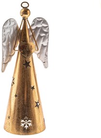 Kovový anjel so srdcom, v. 55 cm, farba zlatá, 55 cm