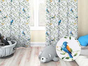 Biante Detský bavlnený záves Sandra SA-501 Modré vtáky a vetvičky na bielom 150x180 cm