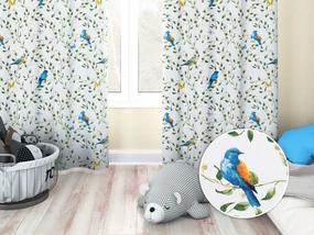 Biante Detský bavlnený záves Sandra SA-501 Modré vtáky a vetvičky na bielom 150x210 cm