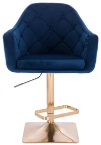 LuxuryForm DESIGN Barová stolička ANDORA VELUR na zlatej hranatej podstave - modrá