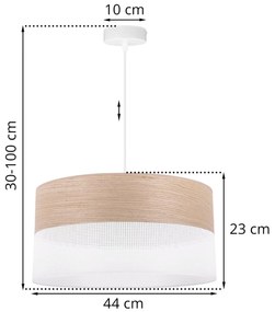 Light Home Závesné svietidlo Wood, 1x béžová dubová dýha/biele PVCové tienidlo, (fi 44cm)