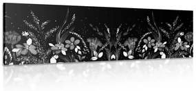 Obraz s kvetinovým ornamentom v čiernobielom prevedení Varianta: 120x40