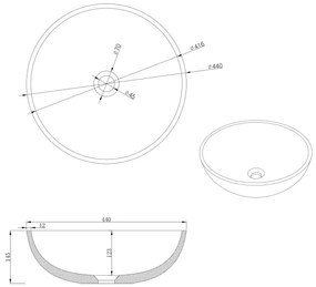 Sapho - pultni umivalnik TURF, Ø 44 cm, beton/beli peščenec