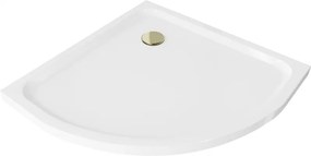 Mexen Flat pologuľatý sprchový kút slim 70 x 70 cm, biela, sifón zlatý - 41107070G
