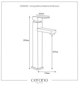 Cerano Ambrozia, vysoká umývadlová batéria h-290, čierna matná, CER-CER-428617