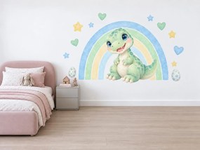 Dinosaurí dievčatko pod dúhou dinosaurí pastelové nálepky na stenu pre dievčatá arch 46 x 34 cm