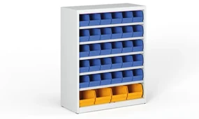 Regál s plastovými boxami BASIC so zadnou stenou - 1150 x 400 x 920 mm, 30x B, 4x C