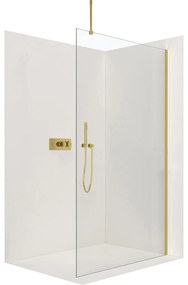 CERANO - Sprchová zástena Walk-in Onyx Top L/P - guľatá vzpera - zlatá kartáčovaná, transparentné sklo - 100x200 cm, CER-CER-8050BD1463