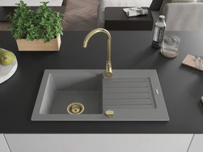 Mexen Pablo, granitový drez 752x436x161 mm, 1-komorový, šedá so zlatým sifónom, 6510751010-71-G