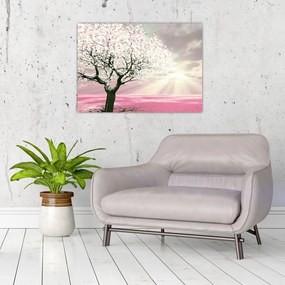 Ružový sklenený obraz stromu (70x50 cm)