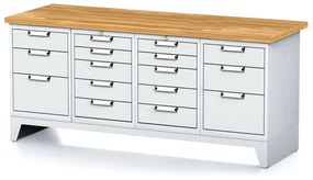Dielenský stôl MECHANIC I, 2x 5 zásuvkový box a 2x 3 zásuvkový box na náradie, 16 zásuviek, 2000x685x880 mm, sivé dvere