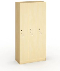 Drevená šatníková skrinka S5, 3 oddiely, 1900 x 900 x 420 mm, cylindrický zámok, breza