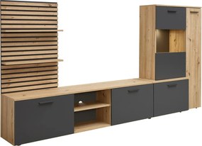 Obývacia  stena Heathrow, dub artisan/antracit, s osvetlením