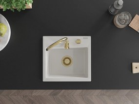 Mexen Milo, 1-komorový granitový drez 43,5x41 cm a kuchynská batéria Telma, biela, 6505-20-670200-50