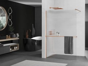 Mexen Kioto+, sprchová zástena Walk-In s poličkou a vešiakom 100 x 200 cm, 8mm sklo s rebrovým vzorom, medený matný profil, 800-100-121-65-09