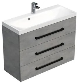 Kúpeľňová skrinka s čiernou úchytkou a umývadlom SAT Cube Way 100x76,5x40 cm betón mat CUBE2C1003BE, 1 ks