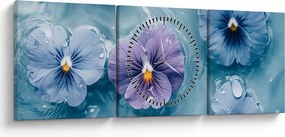 Obraz - Fialky vo vode (s hodinami) (90x30 cm)