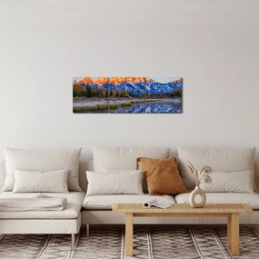 Obraz zasnežených horských štítov (s hodinami) (90x30 cm)