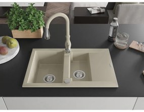 Mexen Gaspar, 1,5-komorový granitový drez 737x475x177 mm a drezová batéria Savita, béžová, 6507-69-672601-69