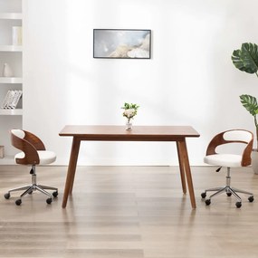 Otočná jedálenská stolička, biela, ohýbané drevo a umelá koža