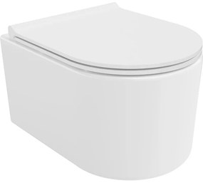 Mexen Sofia, závesná WC misa 490x360x355 mm, Rimless Tornádo + WC sedadlo z duroplastu, biela lesklá, 30540500T