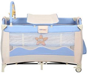 Cestovná postieľka s prebaľovacím pultom, modrá/biela