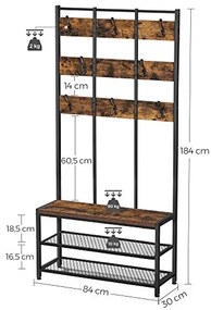 Vešiak na kabáty a botník, čierna farba, 184x84x30cm