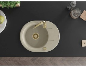 Mexen Kevin, drez granitový 586x458x190 mm, 1-komorový a zlatá batéria Telma, béžová, 6517-69-670200-50