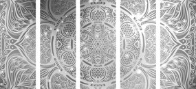 5-dielny obraz indická Mandala s galaktickým pozadím v čiernobielom prevedení - 100x50