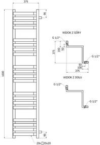 Mexen Loop, kúpeľňový radiátor 1600 x 375 mm, 837 W, čierna, W129-1600-350-00-70