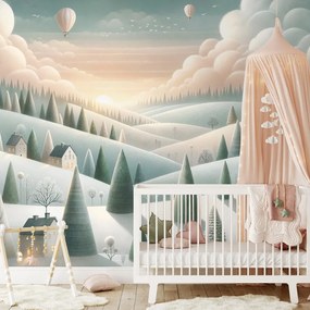 Samolepiaca tapeta zimná krajina s balónmi