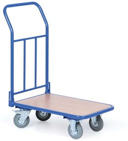 Plošinový vozík s výplňou a sklopným madlom, plošina 450x700 mm, nosnosť 200 kg, kolesá 125 mm so sivou gumou