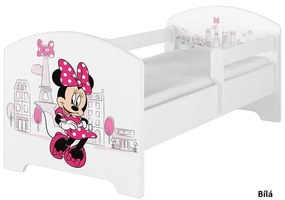Detská posteľ Disney so šuplíkom - MYŠKA MINNIE PARIS 140x70 cm BIELA - 1 krátka + 1 dlhá zábrana
