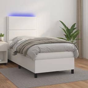 Boxspring posteľ s matracom a LED biela 100x200 cm umelá koža 3135868