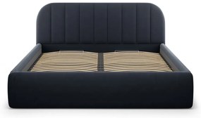 Tmavomodrá čalúnená dvojlôžková posteľ s úložným priestorom s roštom 140x200 cm Juno – Windsor &amp; Co Sofas
