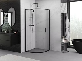 Mexen Exo-S Duo pologuľatá sprchová kabína s posuvnými dverami 90 x 90 cm, transparentná, čierna - 8132-090-090-70-00