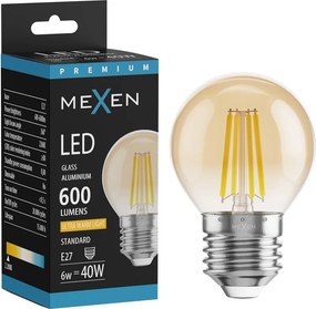 Mexen Vintis, LED filamentová žiarovka E27, G45, 6 W, teplá biela 2200K, jantárová, L156-E27-0622-50