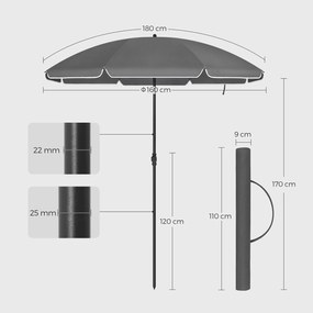 Slnečník SOLARA, Ø160cm, šedá SongmicsHome