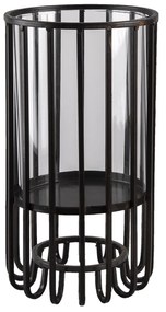 Čierny kovový svietnik Robin so sklenenou výplňou - Ø 16 * 30 cm