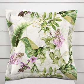 Biante Zamatová obliečka na vankúš s lemom Tamara TMR-035 Fialové zvončeky s listami na bielom 40 x 60 cm
